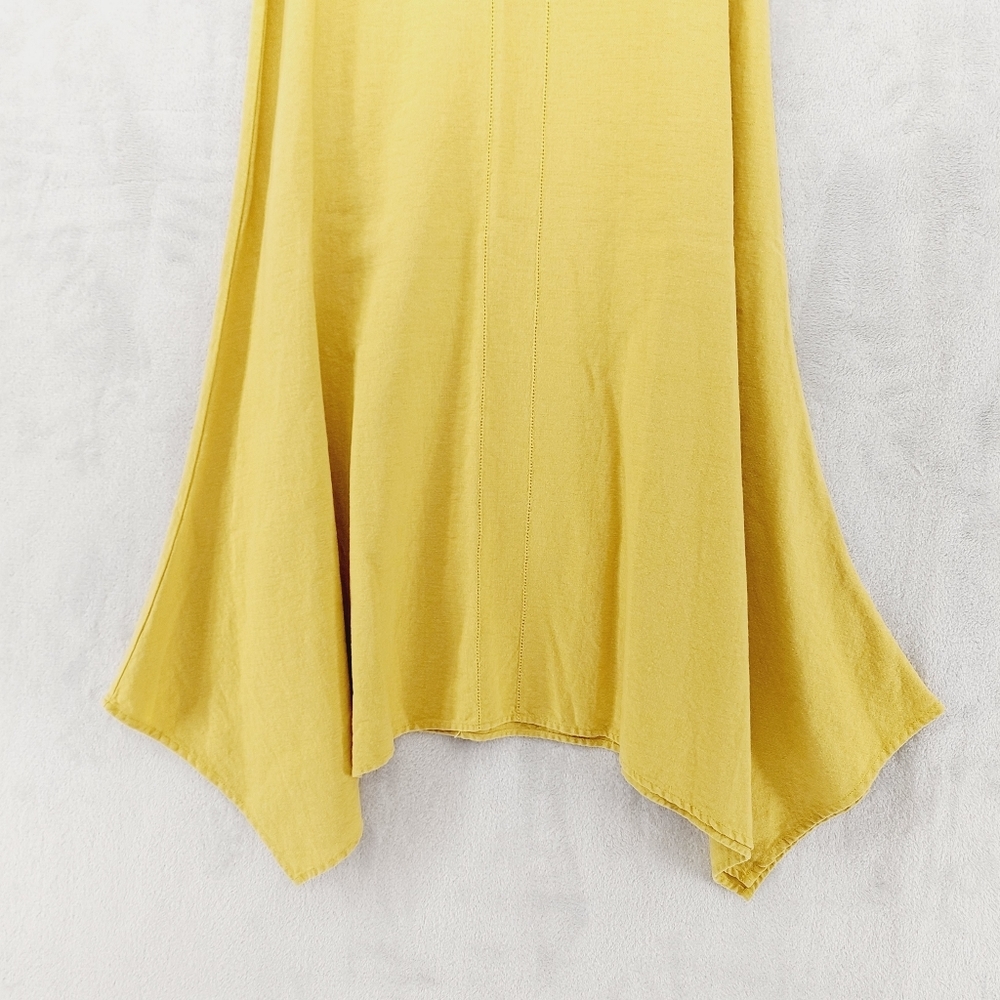 Cynthia Rowley Mustard Yellow Linen-Blend Asymmetrical Hem Dress P852 - Picture 3 of 7